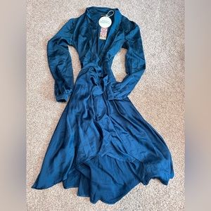 Boohoo dark teal satin wrap dress